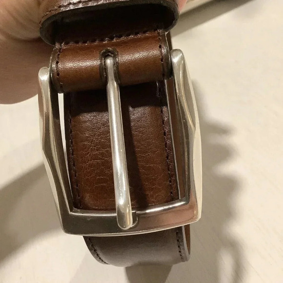 Brighton Mens Dress Belt Leather Brown Silver America Made 46 Classic Simple - Picture 6 of 10